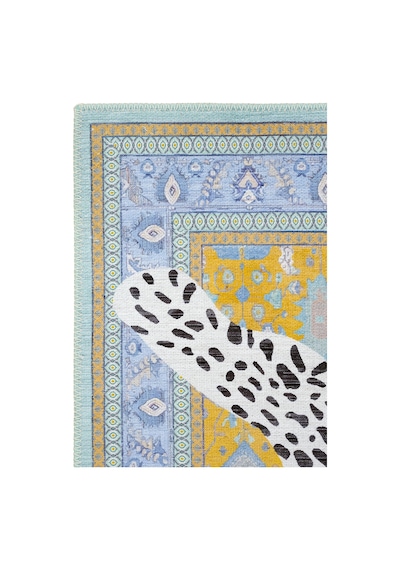 Cool Halı Jagora Leopar Halı Kaplan Desen Vintage Sarı Şönil Halı Yıkanabilir Leopar Dekoratif Halı