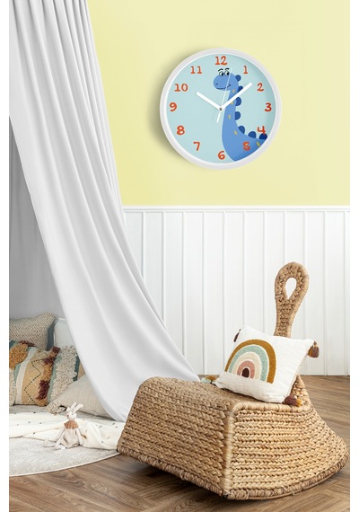 Sevimli Dinozor Çizimli Çocuk Odası Duvar Saati - 35cm - Önü Camlı Beyaz Kasa - Sessiz Mekanizma-jh1077 Beyaz