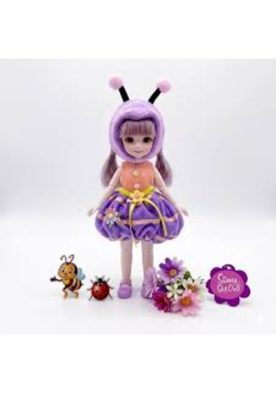 Starry Sky Doll Kelebek Kostümlü Bebek 30 Cm Mor Saçlı Peluş Şapkalı Oyuncak Bebek 3+ Yaş
