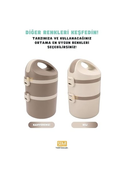 Vagonlife Bento 1800ml Lunchbox 2 Katlı 4-6 Saat Sıcak/soğuk Termos Özellikli Çelik Sefer Tası Yemek Kutusu Bej Diğer