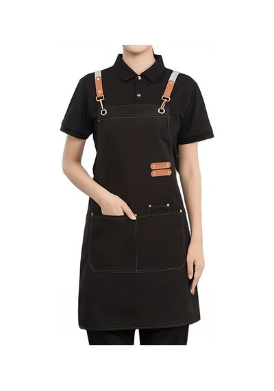 Valkyrie Suya Dayanıklı Barista Önlüğü Ayarlanabilir Askılı Cepli Mutfak Kafe Garson Önlüğü Siyah 74 Cm