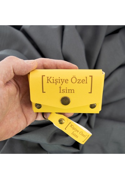 Miaju Sarı Renk İsme Özel Yüksek Kalite Bozuk Para Cüzdanı Ve Anahtarlık Seti, Kişisel Aksesuar Sarı