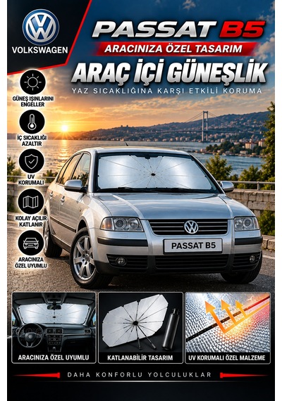 Volksvogen Passat B5 Araç Ön Cam Güneşliği Katlanabilir Şemsiye Oto Güneşlik Uv Korumalı Gölgelik Araba Oto Şemsiyesi