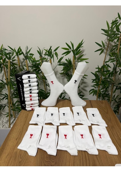 10 Çift Unisex Renkli Kaligrafi Desenli Spor Çorap Beyaz Kolej Çoraplar 10 Adet