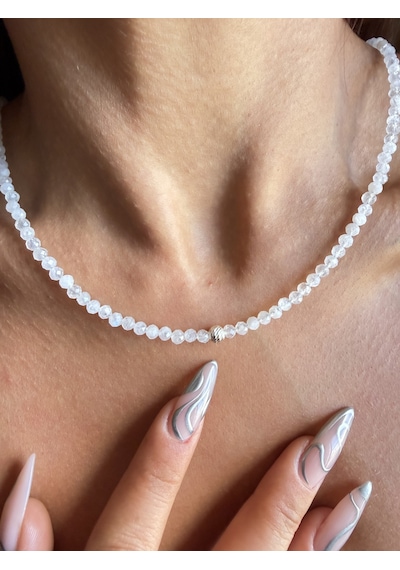 Gümüş Kilitli 3mm Ay Taşı Kolye Gmüş Toplu Doğaltaş Kolye
