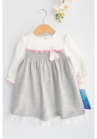 Babymod Babymod Kız Bebek Puantiye Desenli Güpürlü Uzun Kollu Elbise