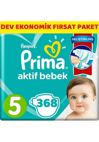 Prima Pampers Aktif Bebek Dev Ekonomik Fırsat Paket Bebek Bezi 11-16 KG 5 Beden 368 Adet