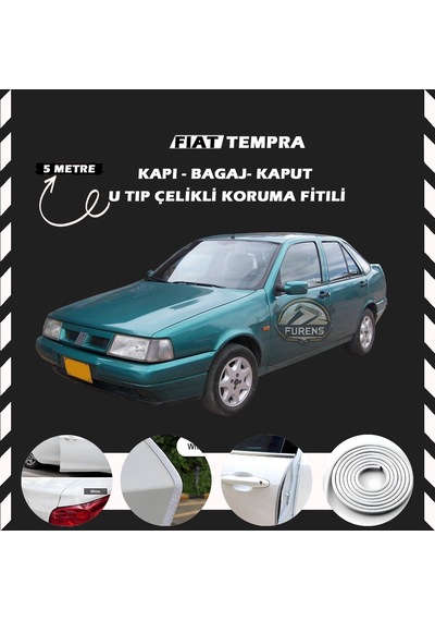 Fiat Tempra Oto Araç Kapı Koruma Fitili 5metre Parlak Beyaz Renk