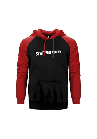 System Of A Down Yazı Kırmızı Renk Reglan Kol Kapşonlu Sweatshirt Kırmızı