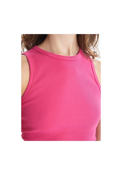 LC Waikiki Lcw Vision Fuşya Kadın Bisiklet Yaka Düz Crop Pembe