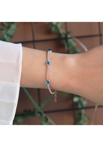 Göz Figürlü Zirkon Taşlı Rose Gold Kaplama Su Yolu Bileklik Gümüş