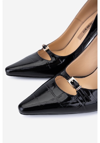 Valmenti Kadın Hakiki Deri Siyah Kroko Stiletto Ayakkabı 1138 4930 Bn Ayk Sk25-26 Sıyah Kroko Siyah