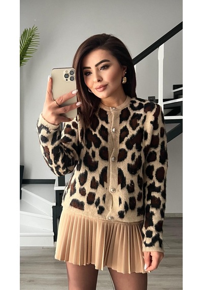 Leopar Desen Şardonlu Hırka Leopar
