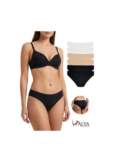 Alya Underwear Basic Lazer Kesim Kadın Bikini Külot Dikişsiz Kadın Slip - Ultra Esnek Ve Rahat 6'lı Paket Siyah - Ekru -ten