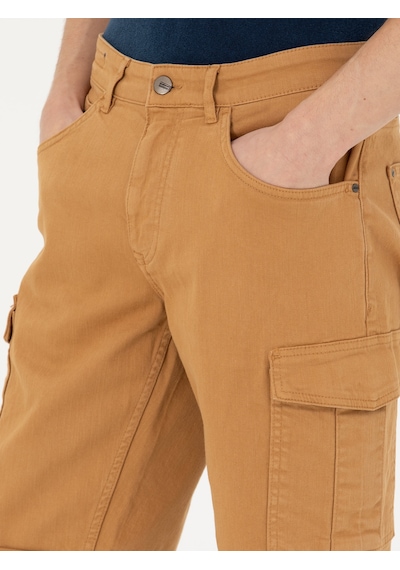 Cacharel Camel Slim Fit Jean Bermuda Şort Kahverengi