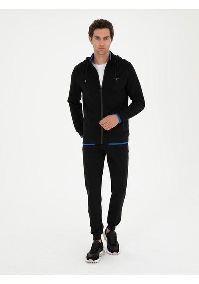 Siyah Regular Fit Kapüşonlu Sweatshirt