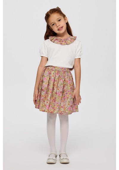 Panço Liberty Kumaş Desenli Kız Çocuk Etek Pembe