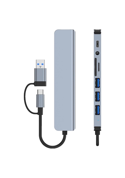 8 İn 1 Usb Type-c Çok Portlu Hub Usb 3.0 2.0 3.5 Mm Ses Tf Sd Kart Çevirici Adaptör