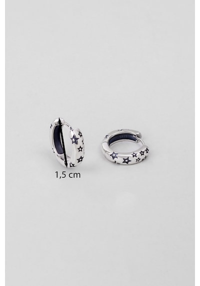Yıldız Detaylı Cilalı Gümüş Unisex Gümüş Halka Küpe Gümüş