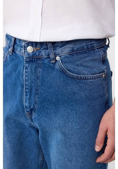 Antioch Yüksek Bel Relaxed Fit Erkek Kot Pantolon Açık Mavi