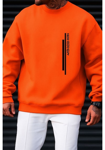 Benroma 3 İplik Penye New York Cıty Baskılı Unisex Sweatshırt Turuncu