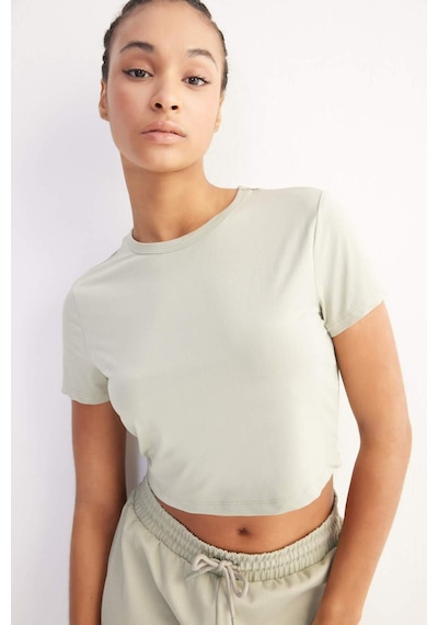 DeFactoFit Crop Bisiklet Yaka Basic Düz Sporcu Kısa Kollu Tişört D7295AX25SPKH513