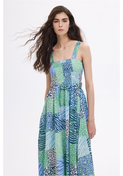 Sherin Mint Gipe Detaylı Midi Elbise-mint