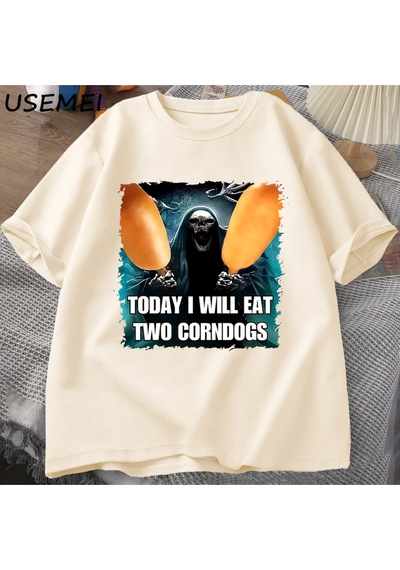 Flood Of Style Kötü İskelet Meme T Shirt Kadın Erkek Bugün Ben İki Mısır Köpekler Yiyecek Tshirt Boy Pamuk K Haki