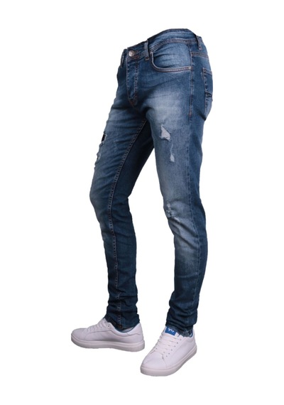 Erkek Mavi Denim Perç İşlemeli Pantolon Mavi