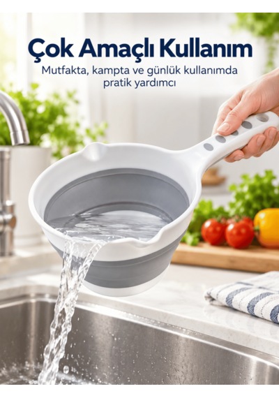 Beylini Beylini Katlanabilir Akordeon Koçero Çamaşır Sebze Bebek Yıkama Kamp Katlanır Maşraba Beyaz