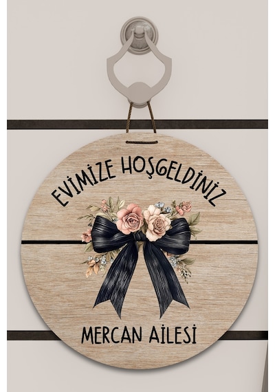 Dijital Baskı Açık Ahşap, Kurdele Desenli, Kişiye Özel Kapı Süsü, Duvar Süsü