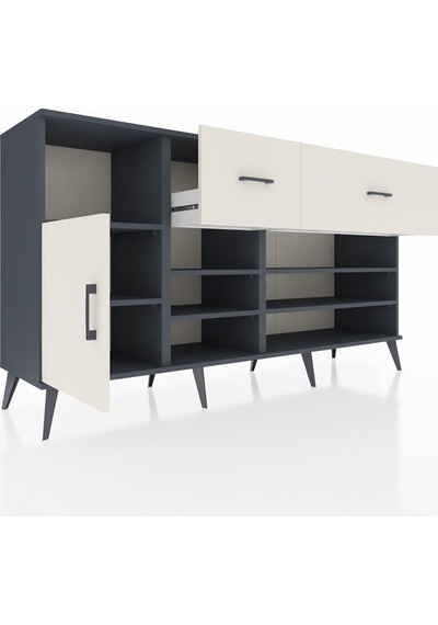 Hyperion Konsol 6 Raflı 2 Çekmeceli Tek Kapaklı 176x44x99 Antras Antrasit-aytaşı Hyperion Konsol 6 Raflı 2 Çekmeceli Tek Kapaklı 176x44x99 Antras Antrasit-aytaşı