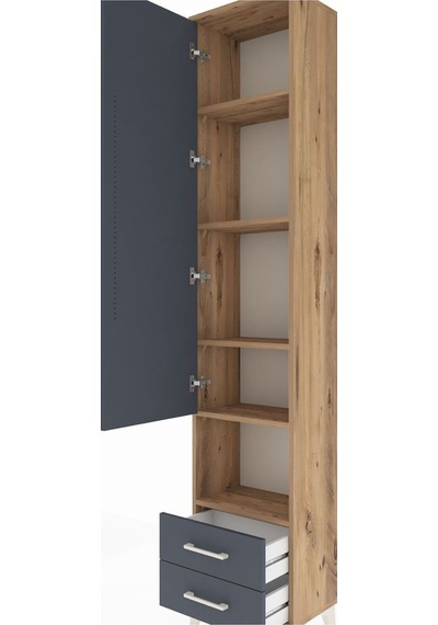 Arges Dolap 5 Raflı 2 Çekmeceli Tek Kapaklı 44x30x221 Çam-antrasit Atlas Çam