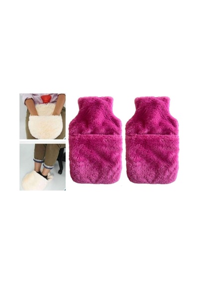 Sıcak Su Torbası 2 Adet,cepli Pembe Peluş Termofor 32,5x17,5cm 1500 Ml Çok Renkli
