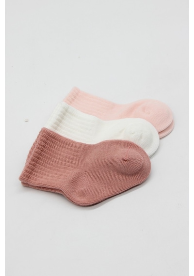Erturkstore Cherry Girl 3'lü Penye Soket Çorap 10138 Pudra Çok Renkli