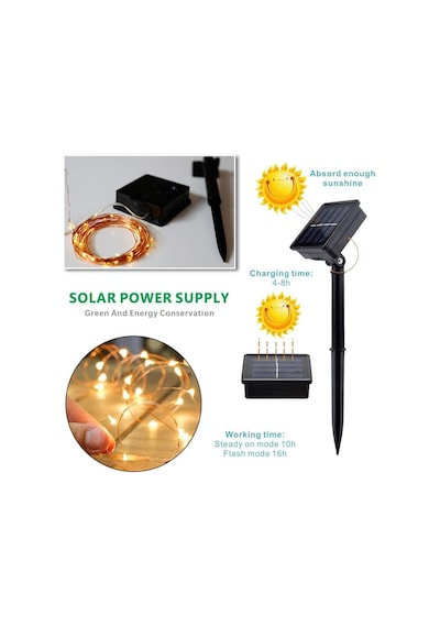 Schulzz Solar Güneş 12 Metre 100 Led Enerjili Dış Bahçe Aydınlatma Su Geçirmez Led