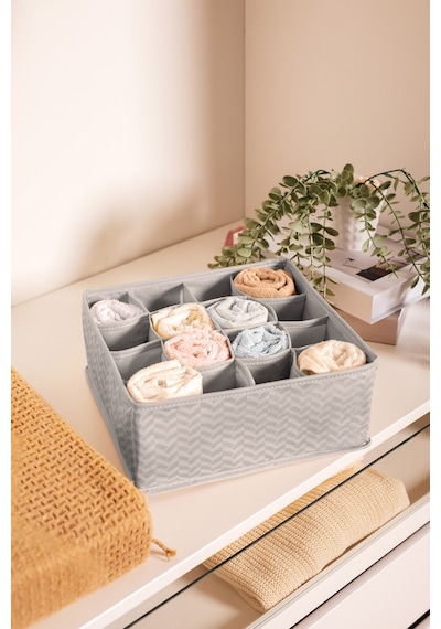 Serstil 16 Gözlü Çekmece İçi Dolap Çorap / İç Çamaşırı Katlanabilir Düzenleyici Organizer Kutu 28x28x12 Cm Martı Gri