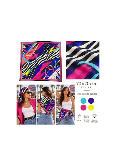 Tarzını Seç Tarzınıseç Seksenler Retro Zebra Desenli Fular 70 X 70 Cm