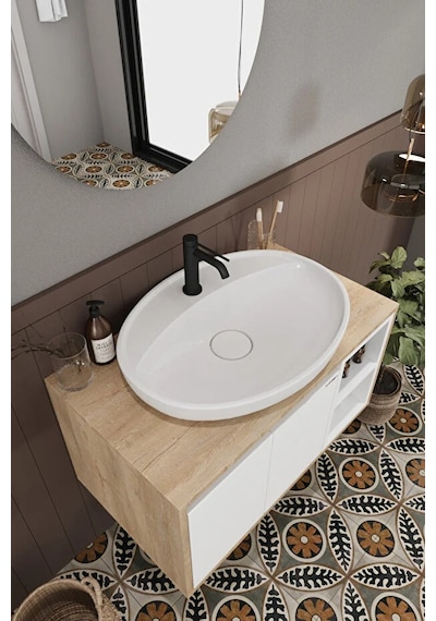 Gül Beyaz 80 Cm %100 Mdf Lavabolu Banyo Dolabı Ayna Lavabo Beyaz