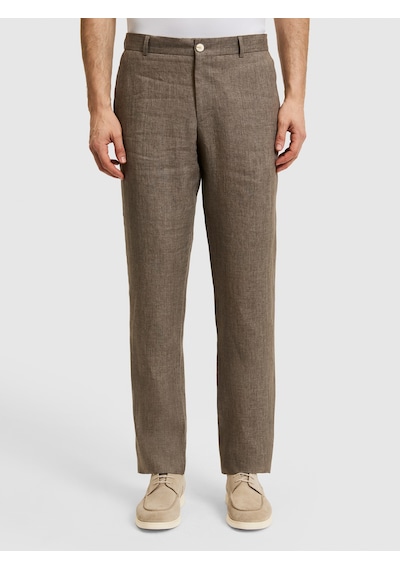Cacharel Kahverengi Slim Fit Beli Lastikli %100 Keten Pantolon Hardal