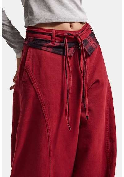 Kadın 6w6-35 Barrel Fit Ekose Kemer Detaylı Tasarım Denim Jean Kırmızı