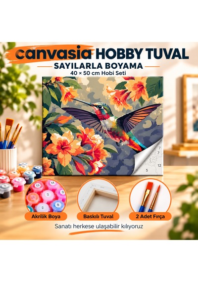 Sayılarla Boyama Numaralı Tuval Seti Boya Fırça Dahil 40x50 Cm Kanatların Baharı