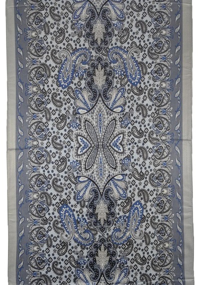 Mim Eşarp Enba Etnik Desenli Soft Pamuklu Şal 75x190 Cm Gümüş - Gri