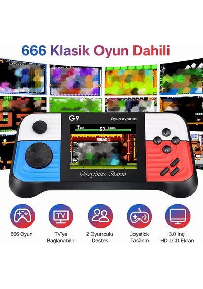 G9 Taşınabilir Oyun Konsolu 666 Oyun Dahili Tv Bağlantılı Çift Kontrolcülü Hd Ekranlı