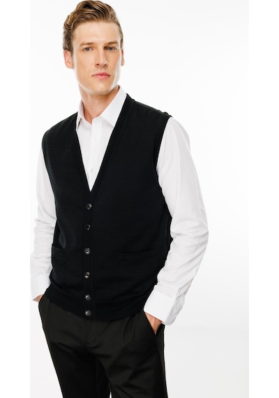 Desen Triko Erkek Cepli Yelek Siyah Siyah