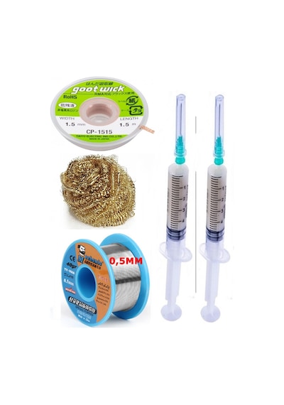 Mechanic/ Lehim Sn63/pb37 40g 0,5mm Havya Ucu Temizleme Teli Lehim Toplama Cp-1515 Emme Teli 1,5mm Set04