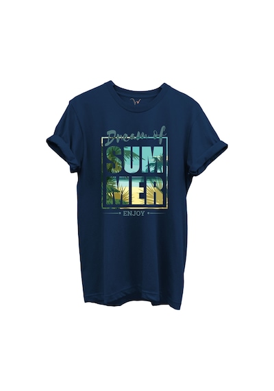 Dream Of Summer Yazılı Palmiye Ve Sahil Temalı %100 Pamuk Regular Fit Unisex T-shirt Lacivert