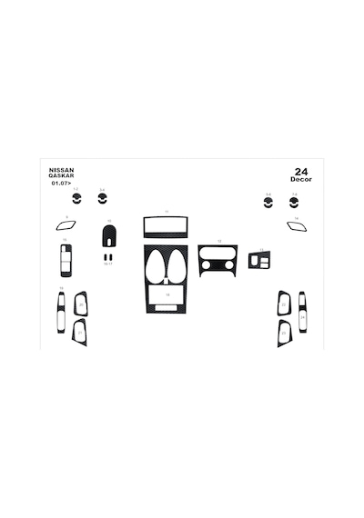 Nissan Qashqai Torpido Kaplama 2007-2010 24 Parça Siyah Karbon