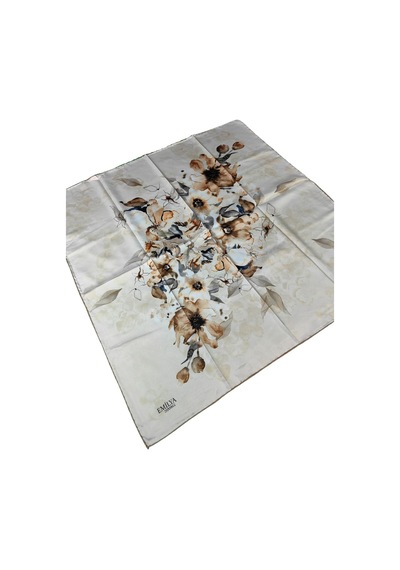 Mim Eşarp Emilya Rayon Çiçek Desenli Eşarp 90x90 Cm Bej - Kahve