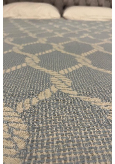 Halat Keten Çift Kişilik Saçaklı Tek Pike 220x240 Cm Mavi Mavi